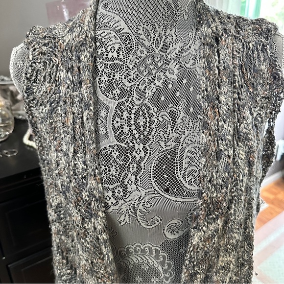 Chunky Knit Open Front Sweater Vest Cardigan – Neutral Gray Multi - Picture 3 of 15